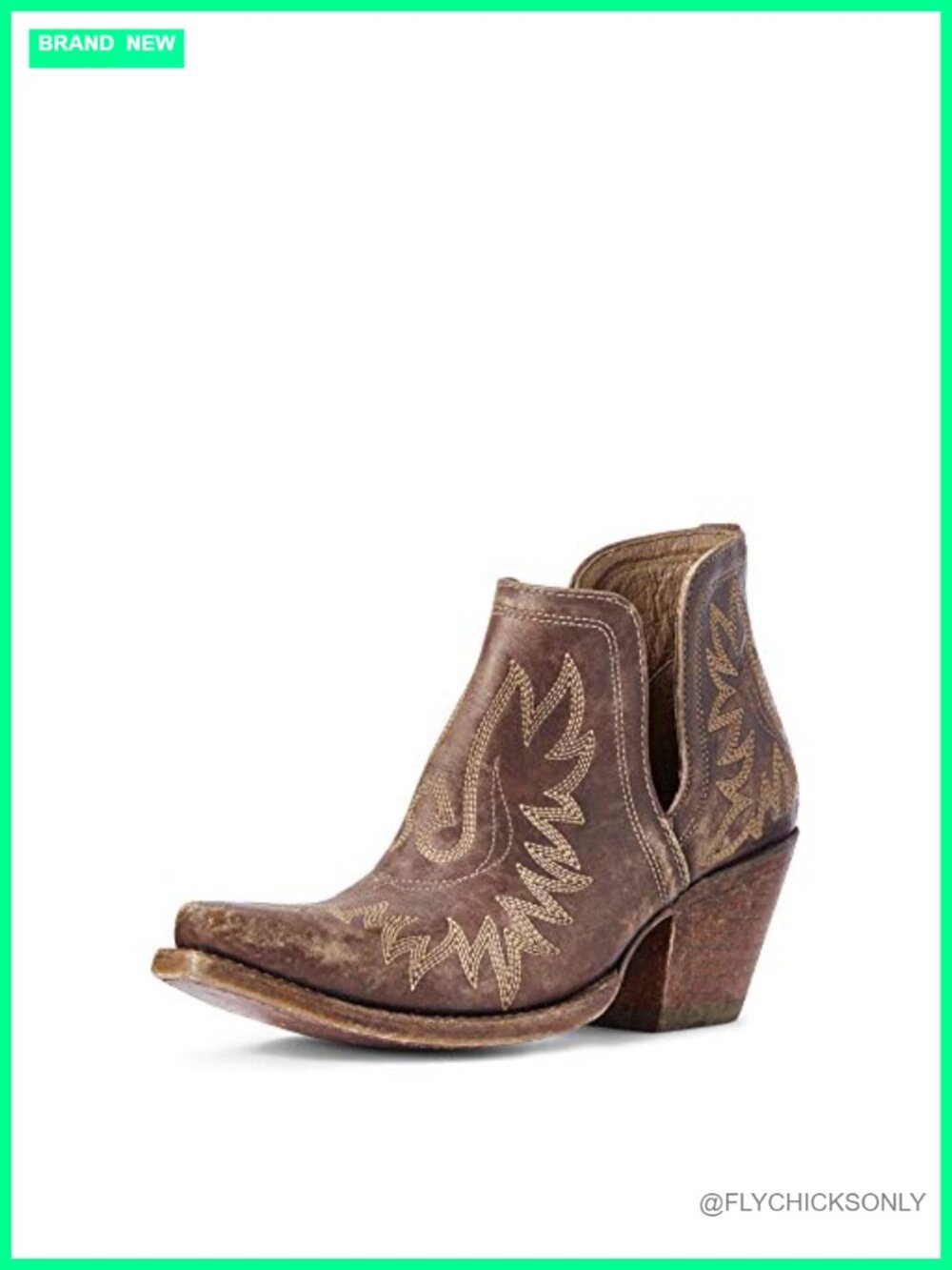 Western Ankle Bootie with ATS Technology Full-Grain Leather Snip Toe Block Heel